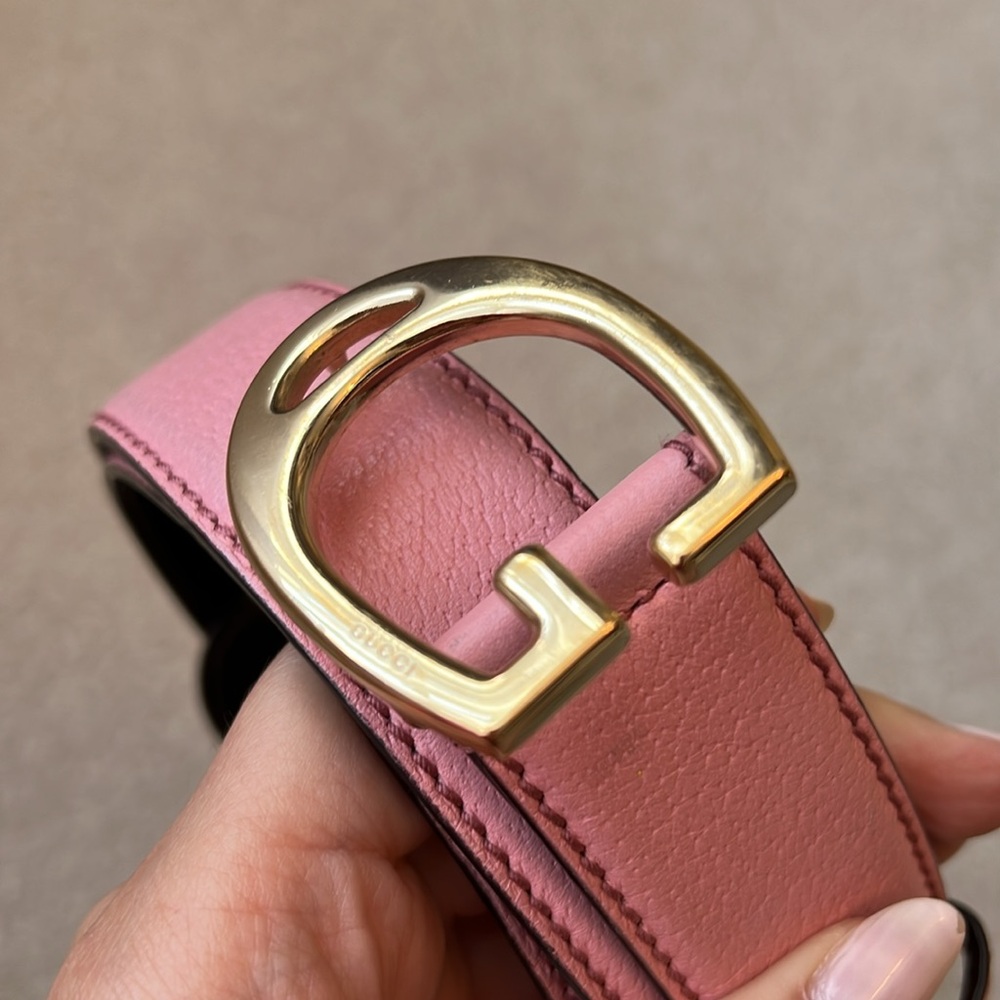 Gucci Pink Leather Gold “G” Belt - Picture 10 of 10